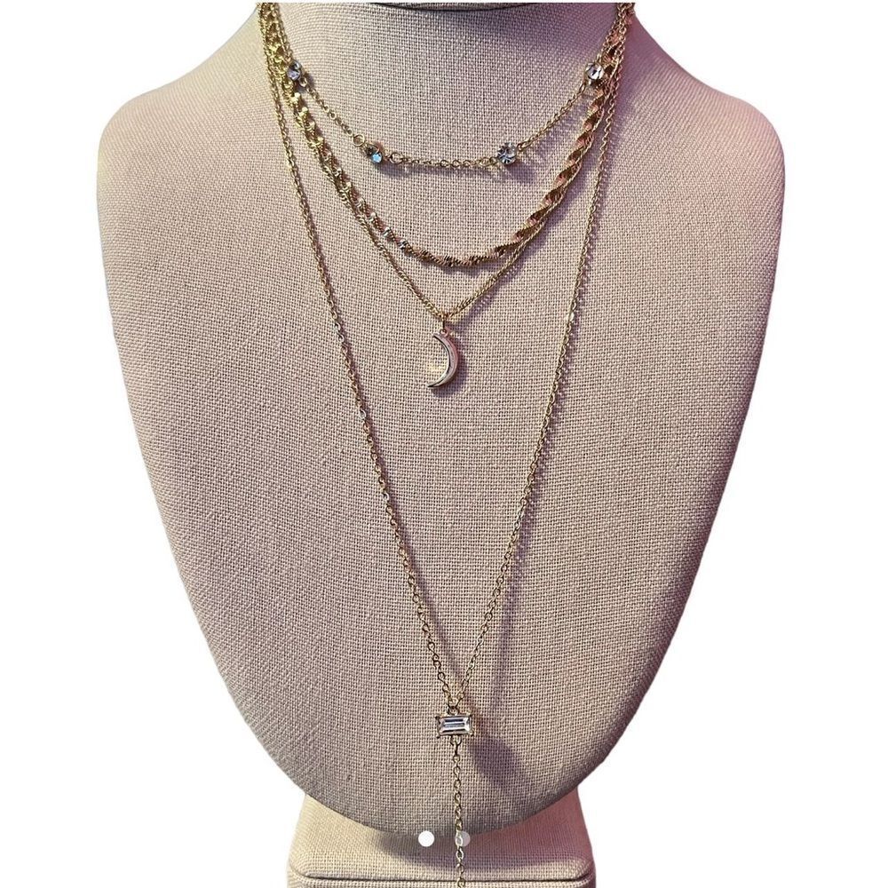 ⭐️3/$25⭐️ NWT Gold Tone Rhinestone Moon Multi Layer Necklace